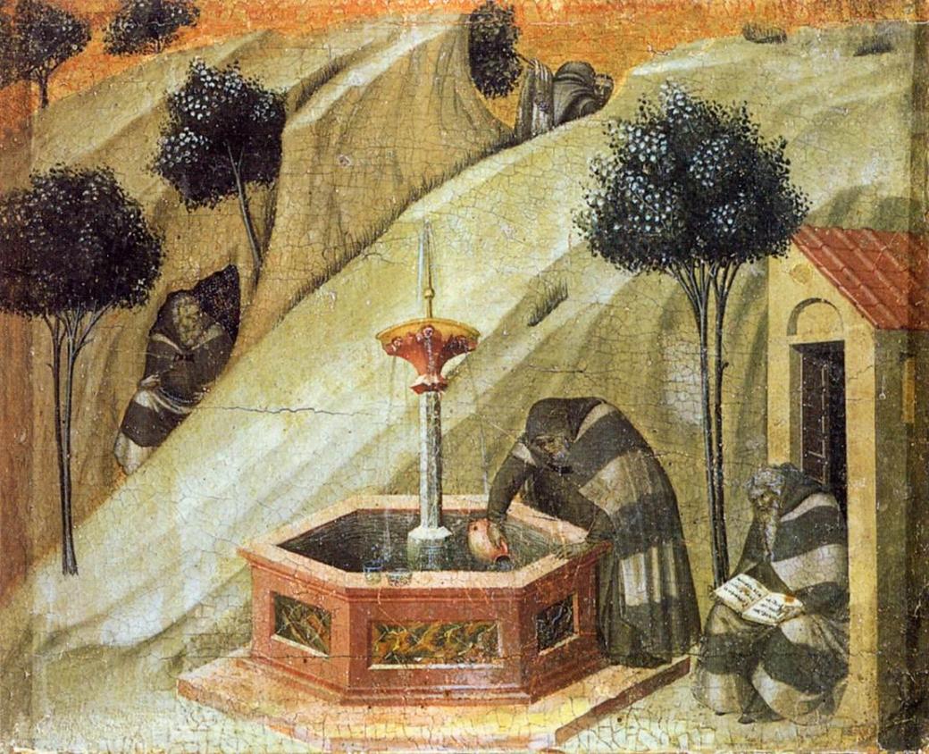 Pietro_Lorenzetti_-_Predella_panel_-_Hermits_at_the_Fountain_of_Elijah_-_WGA13541